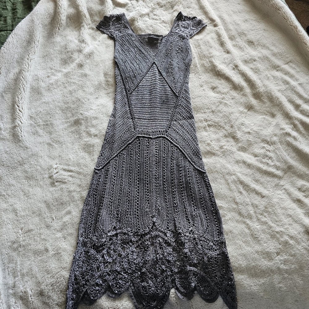 Karen Millen Grey Crochet Beaded Knit Cruise Party Bodycon Dress 1 - Picture 3 of 9